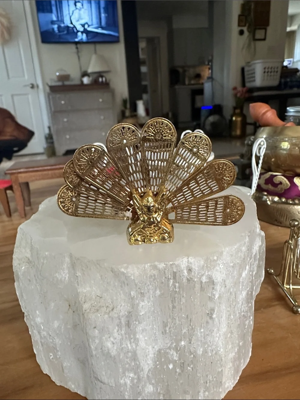 Decorative Gold Peacock Fan Figurine